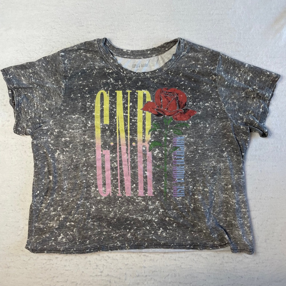 Guns N' Roses Graphic T-Shirt Womens 4X Gray Acid Wash Use Your Illusion Rose